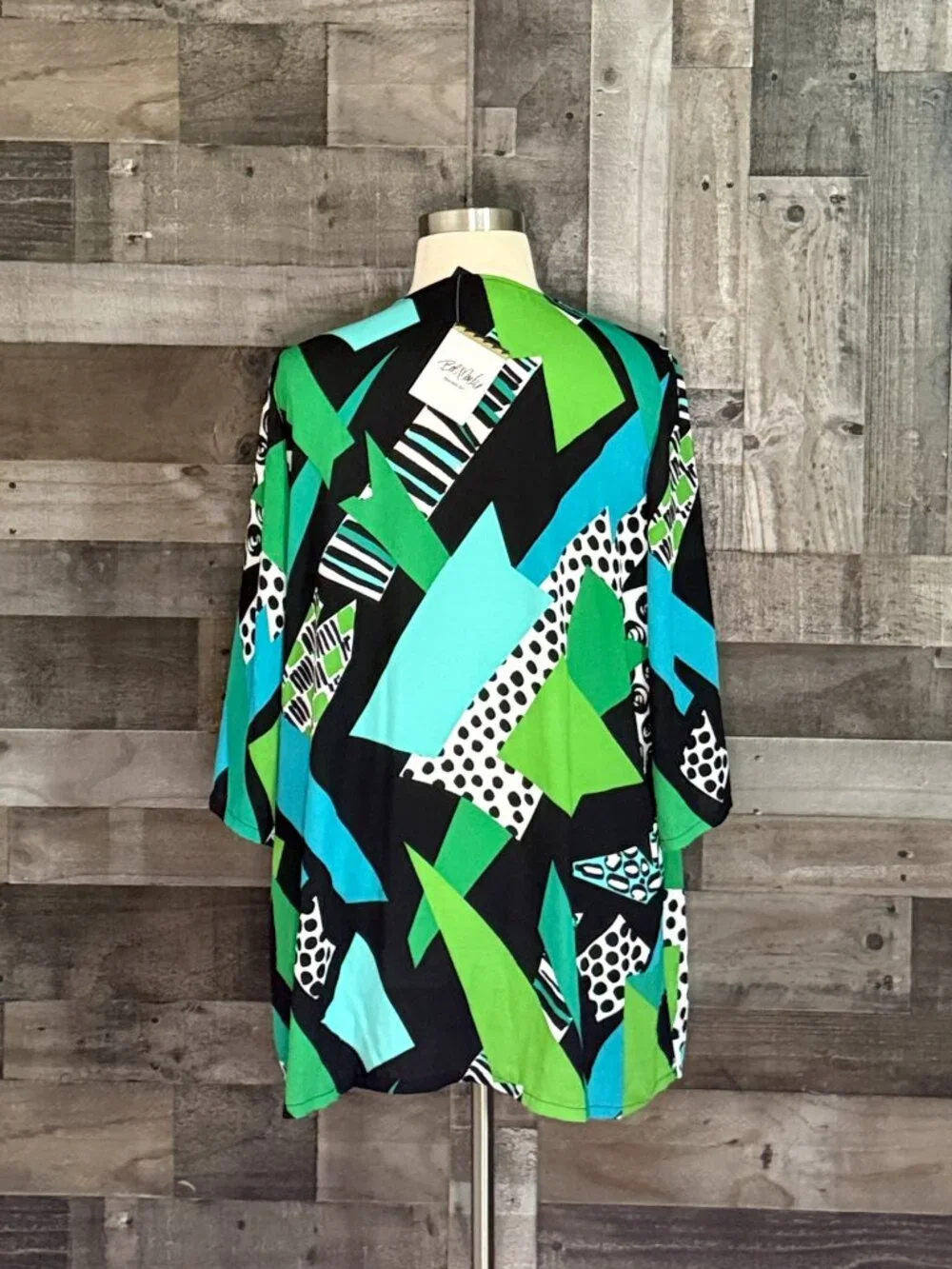 NWT! Bob Mackie blue green geometric wrap 2XLarge stripes stripes polka dot